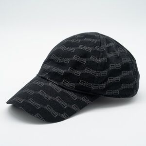 size S Balenciaga BB Monogram Baseball Hat Cap Black Adjustable Strap
